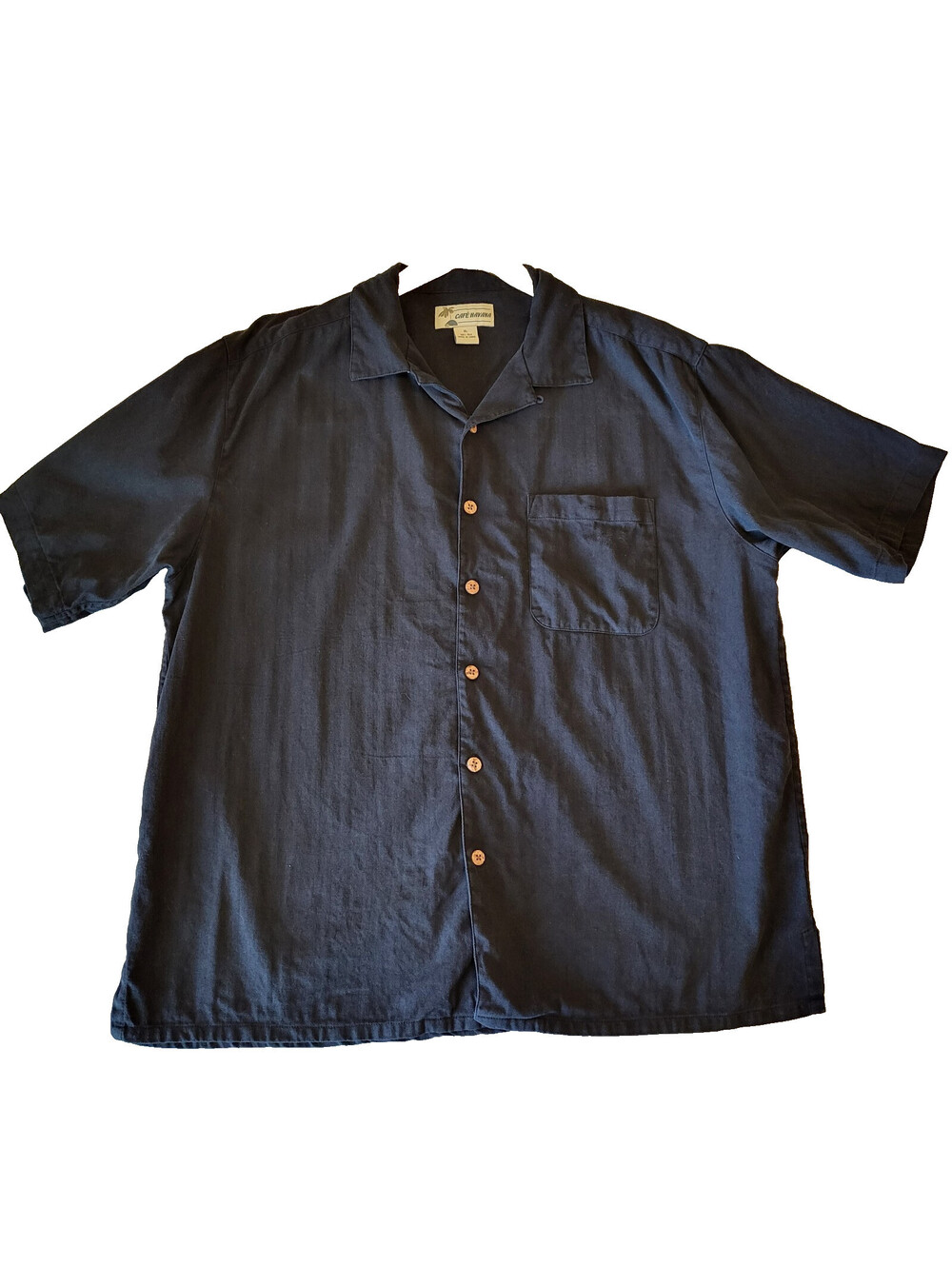 Cafe Havana Men's Sz XL Black Hawaiian Textured 100% Silk Short Sleeve Shirt